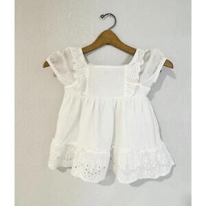 Shabby Chic Girl Shirt White Floral Embroidered Short Sleeve Shirt S (5/6)